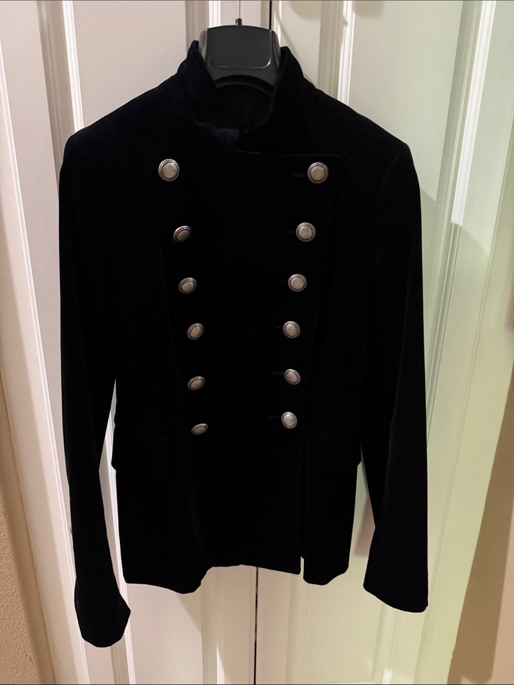 Theory Black Double-Breasted Velvet Military Jacket - Women
